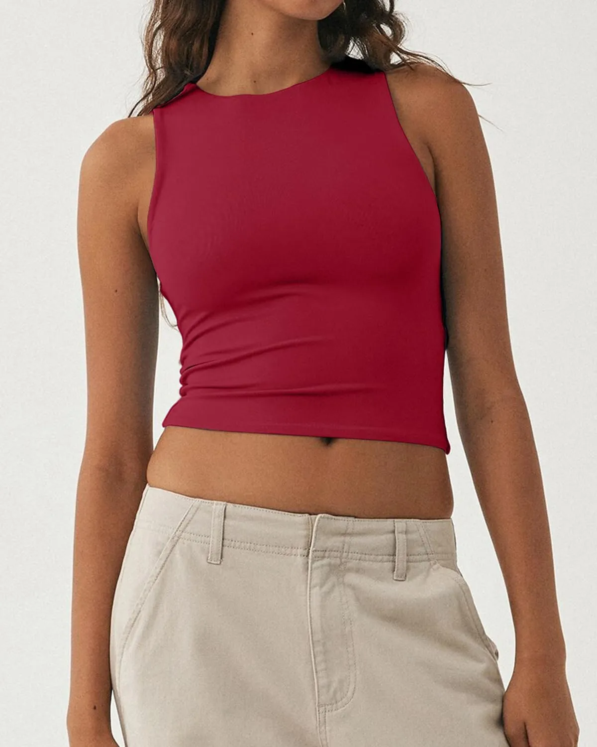Women's Tank Top Sexy Sleeveless High Neck Workout Crop Tops Y2k Summer Slim Fit Racer Back Tops