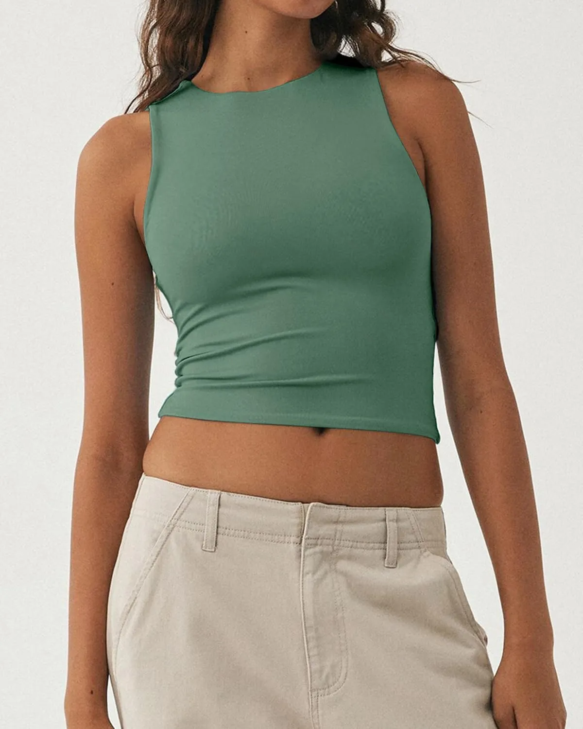 Women's Tank Top Sexy Sleeveless High Neck Workout Crop Tops Y2k Summer Slim Fit Racer Back Tops