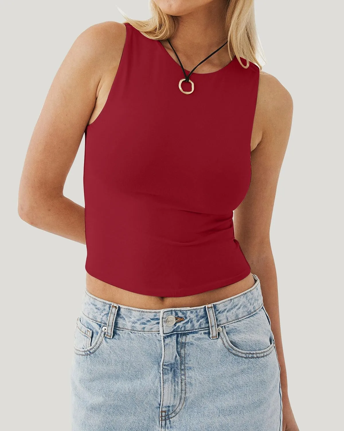 Women's Tank Top Sexy Sleeveless High Neck Workout Crop Tops Y2k Summer Slim Fit Racer Back Tops