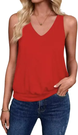 Womens Tank Tops Casual V Neck Sleeveless Summer Spring Clothes Loose Fit Cute Outfit Basic Cami 2025 Fashion Shirts
