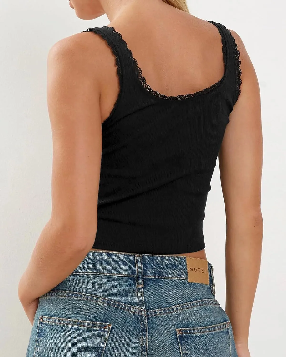 Women's Tank Tops Cute Slim Fitted Ribbed Knit Bow Lace Camisole Top Sexy Summer Square Neck Sleeveless Going Out Tops
