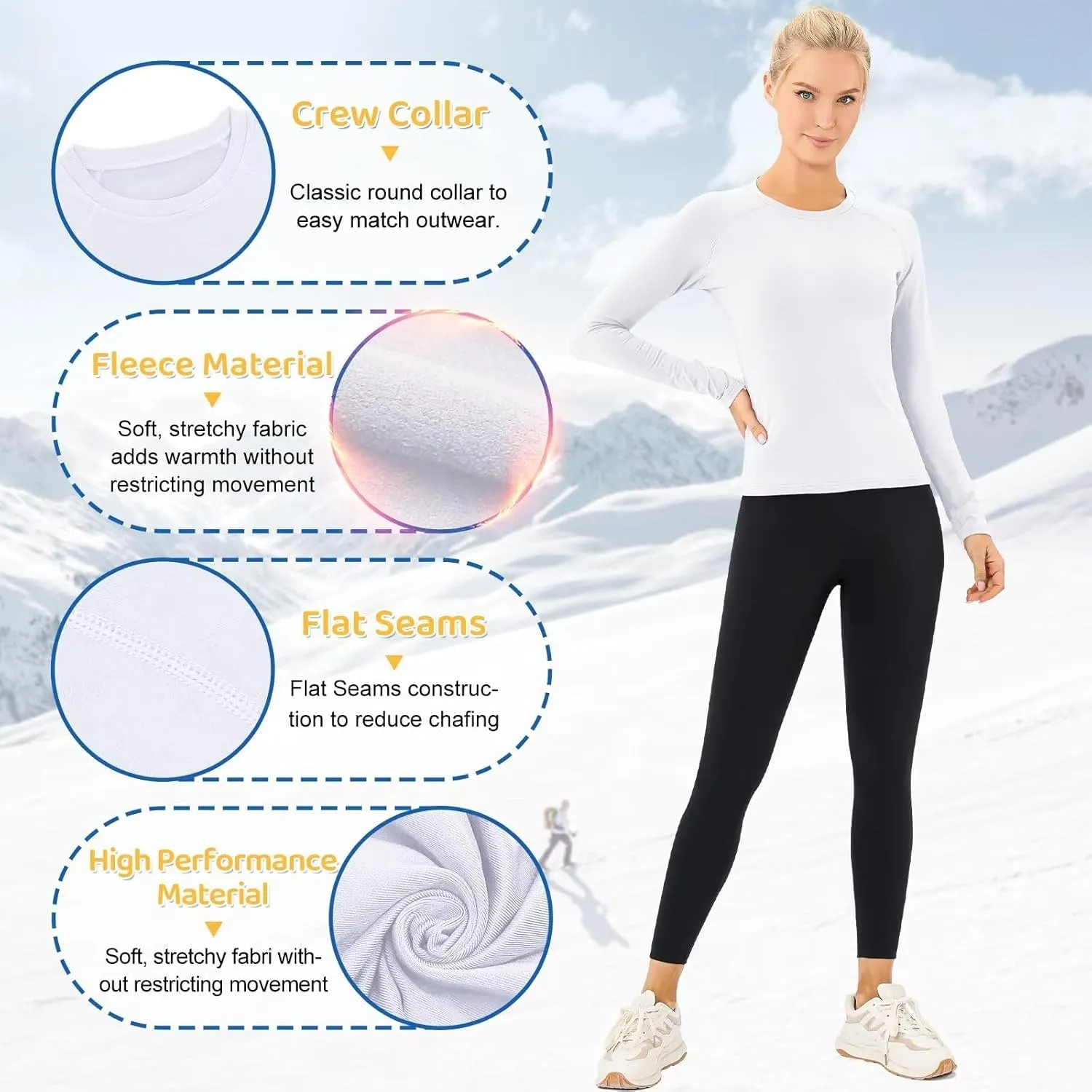 Womens Thermal Shirts Fleece Lined Winter Base Layer Top UPF 50  Long Sleeve Compression Shirts,Moisture Wicking