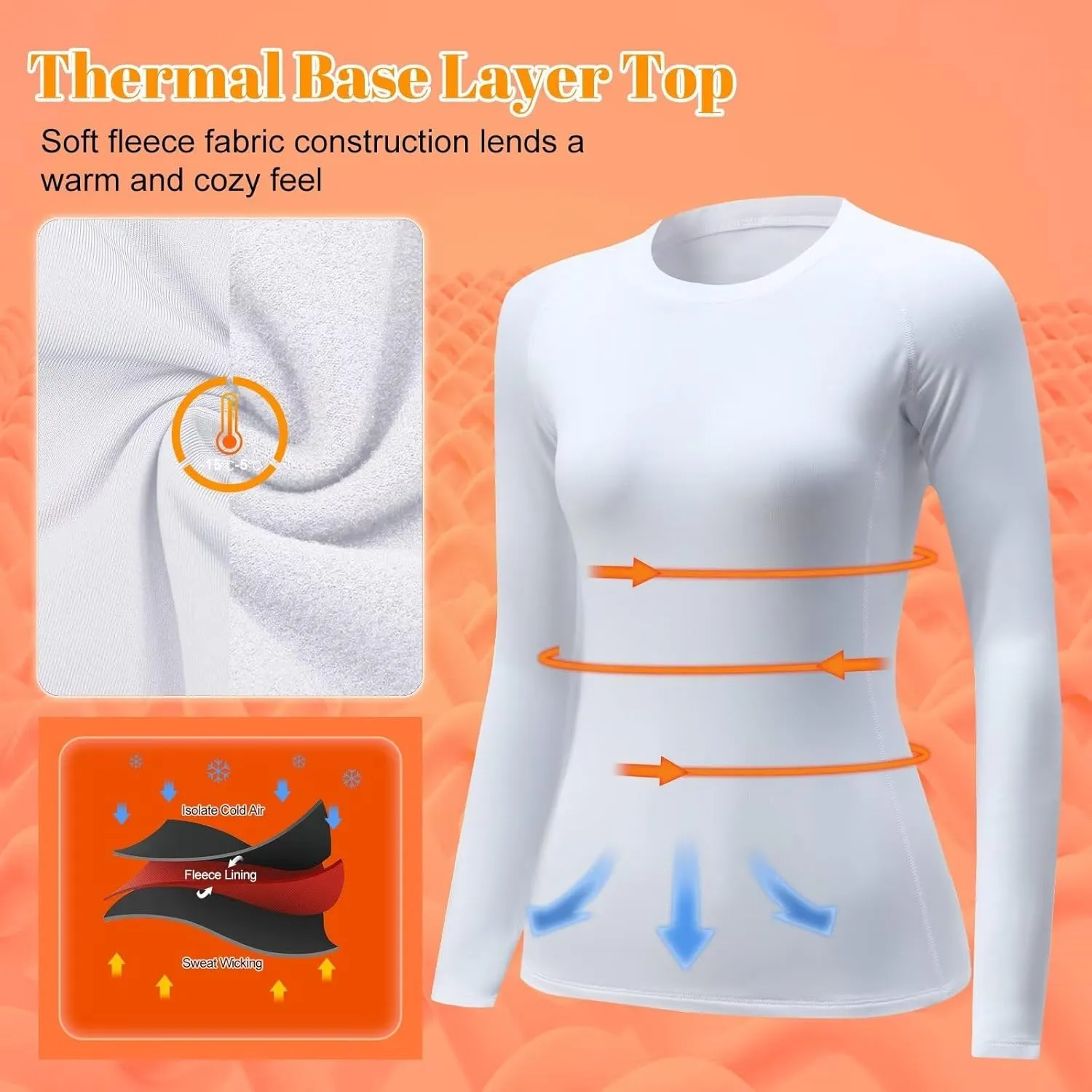 Womens Thermal Shirts Fleece Lined Winter Base Layer Top UPF 50  Long Sleeve Compression Shirts,Moisture Wicking