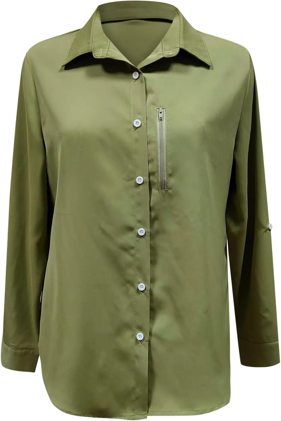 Womens UPF 50  Sun Protection Fishing Shirt Quick Dry Button Down Long Sleeve Shirts Solid Color Outdoor Travel Shirts