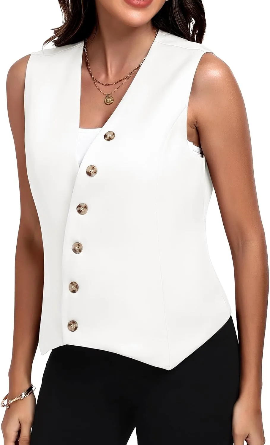 Womens Vest Sleeveless Blazers V Neck Button Up Work Office Suit Vests