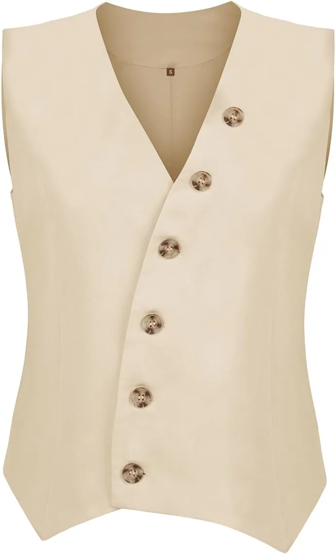 Womens Vest Sleeveless Blazers V Neck Button Up Work Office Suit Vests