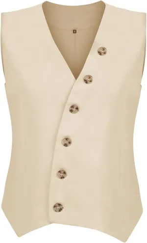 Womens Vest Sleeveless Blazers V Neck Button Up Work Office Suit Vests