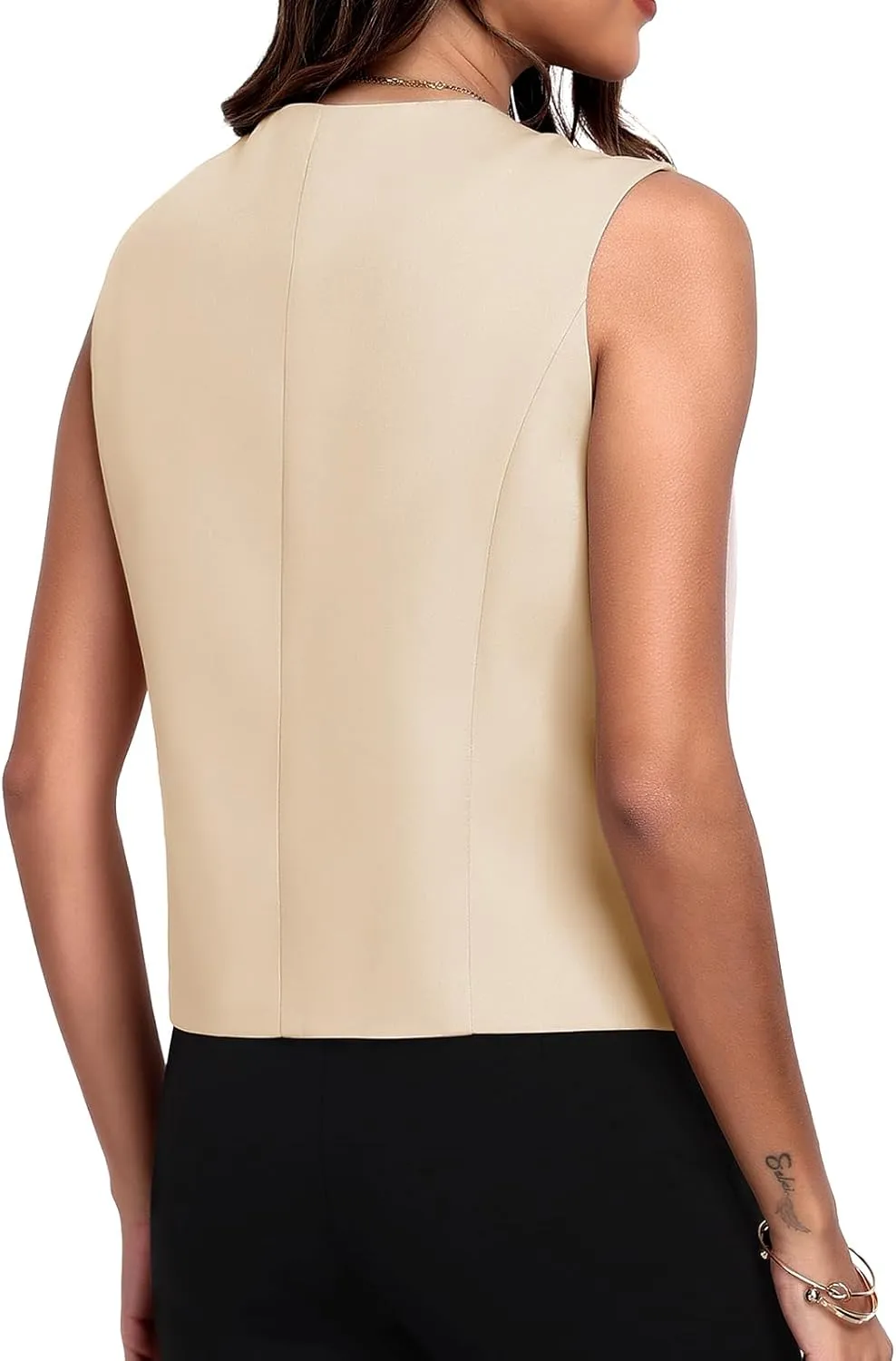 Womens Vest Sleeveless Blazers V Neck Button Up Work Office Suit Vests