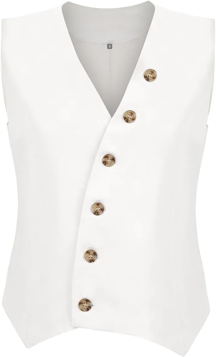 Womens Vest Sleeveless Blazers V Neck Button Up Work Office Suit Vests