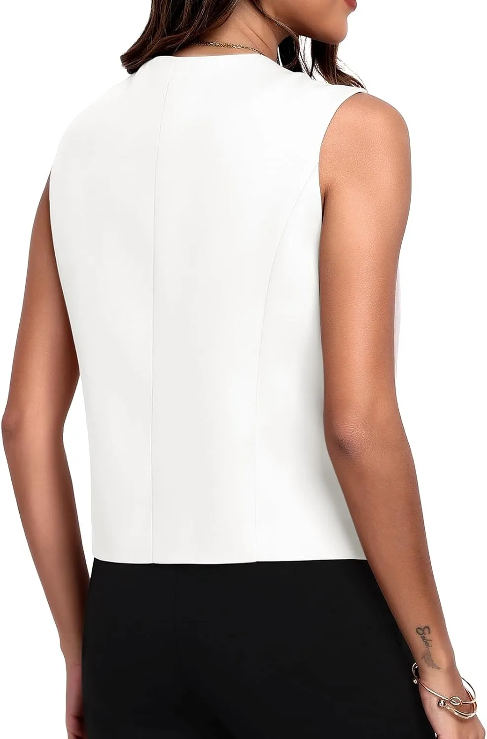 Womens Vest Sleeveless Blazers V Neck Button Up Work Office Suit Vests