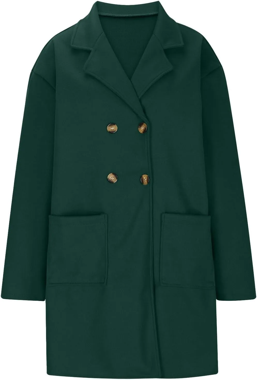 Wool Trench Coat Women Double Breasted Mid Long Coats Jacket Notch Collar Loose Fit Jackets Winter Peacoat with Pocket