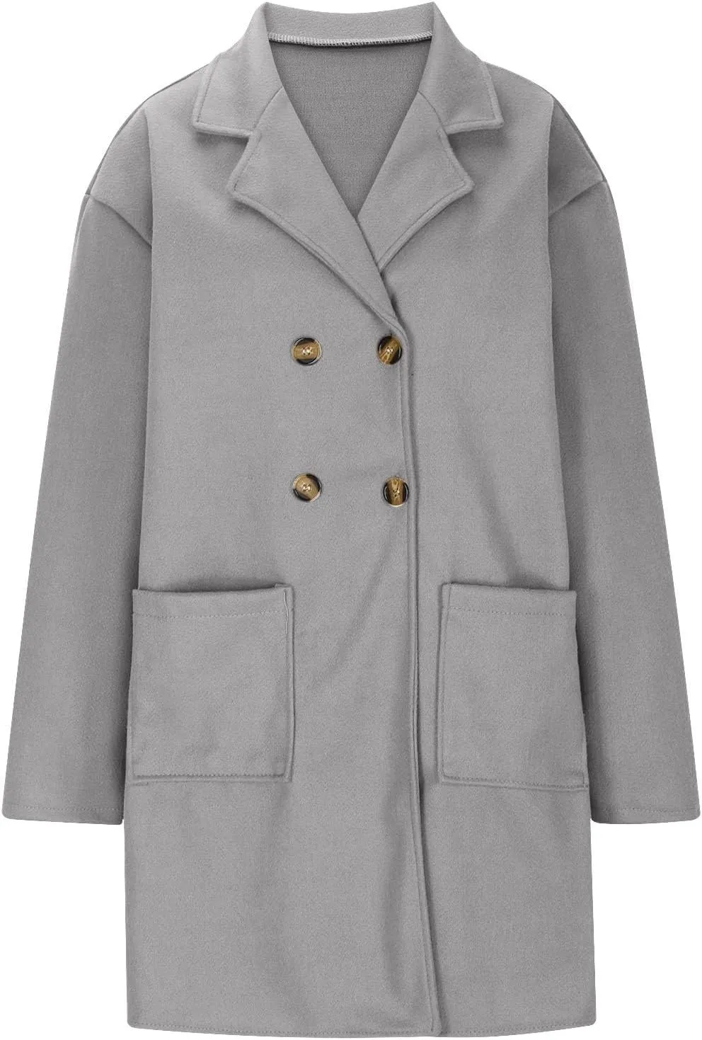 Wool Trench Coat Women Double Breasted Mid Long Coats Jacket Notch Collar Loose Fit Jackets Winter Peacoat with Pocket
