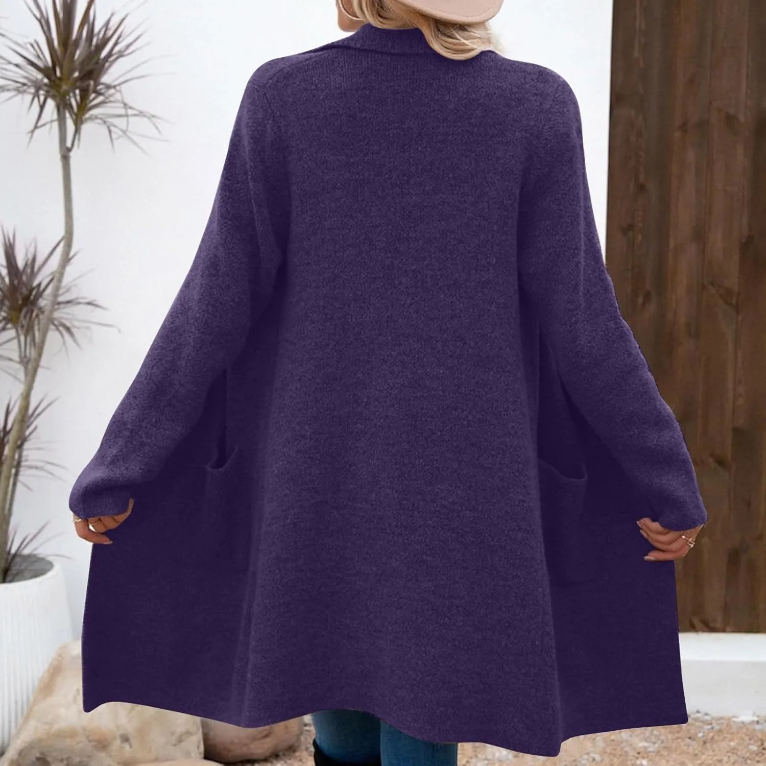 Wool Trench Coat Women Double Breasted Mid Long Coats Jacket Notch Collar Loose Fit Jackets Winter Peacoat with Pocket