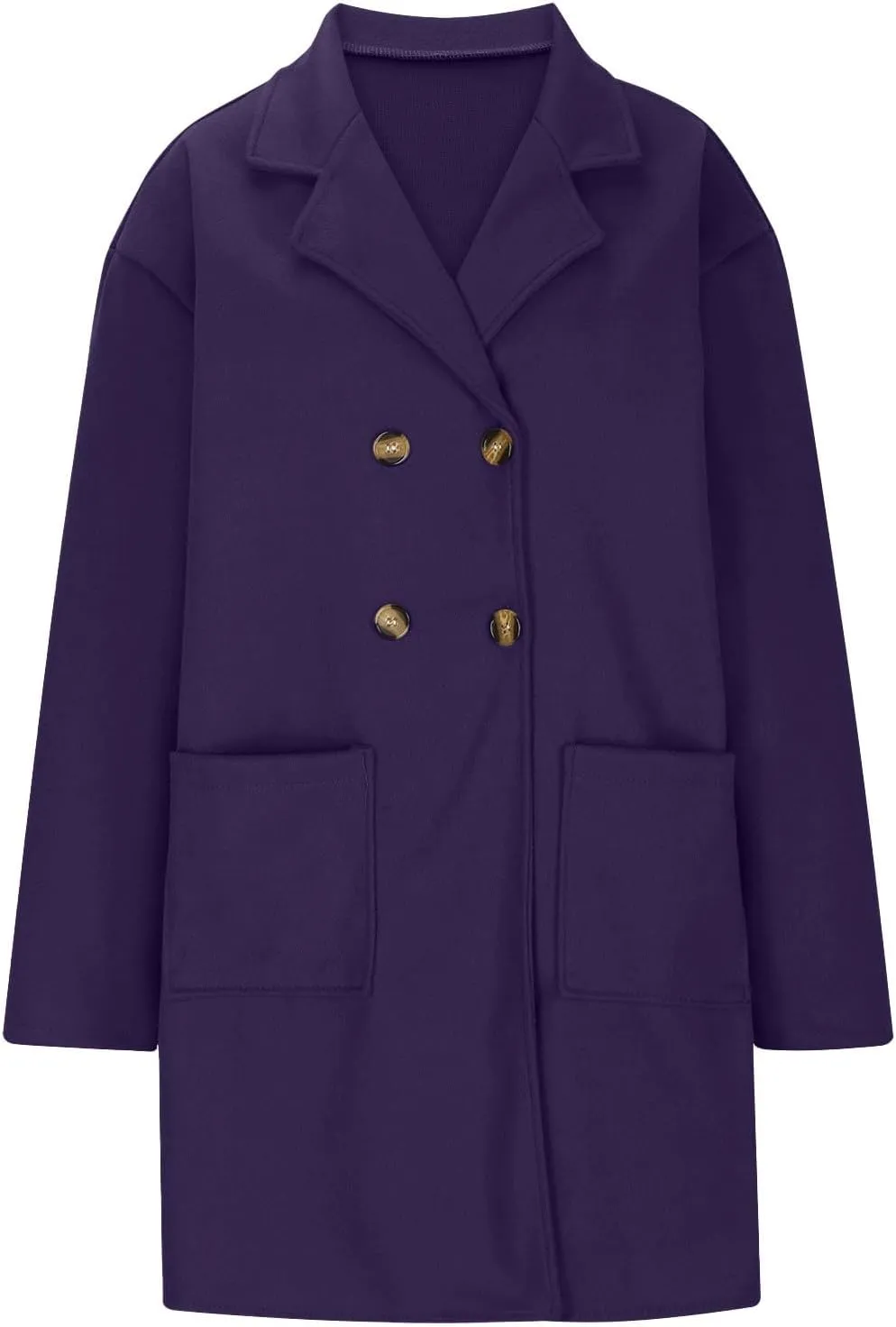 Wool Trench Coat Women Double Breasted Mid Long Coats Jacket Notch Collar Loose Fit Jackets Winter Peacoat with Pocket