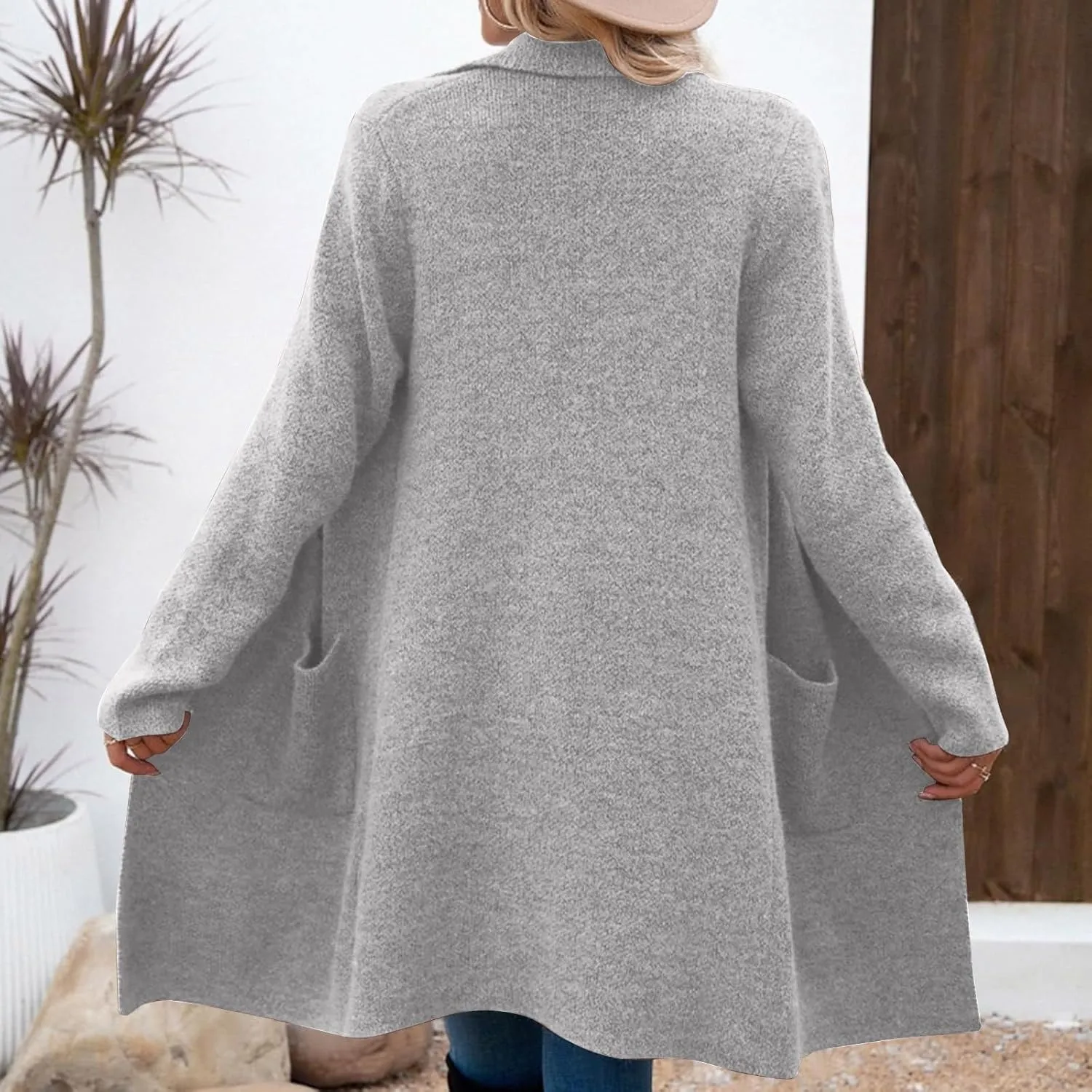 Wool Trench Coat Women Double Breasted Mid Long Coats Jacket Notch Collar Loose Fit Jackets Winter Peacoat with Pocket