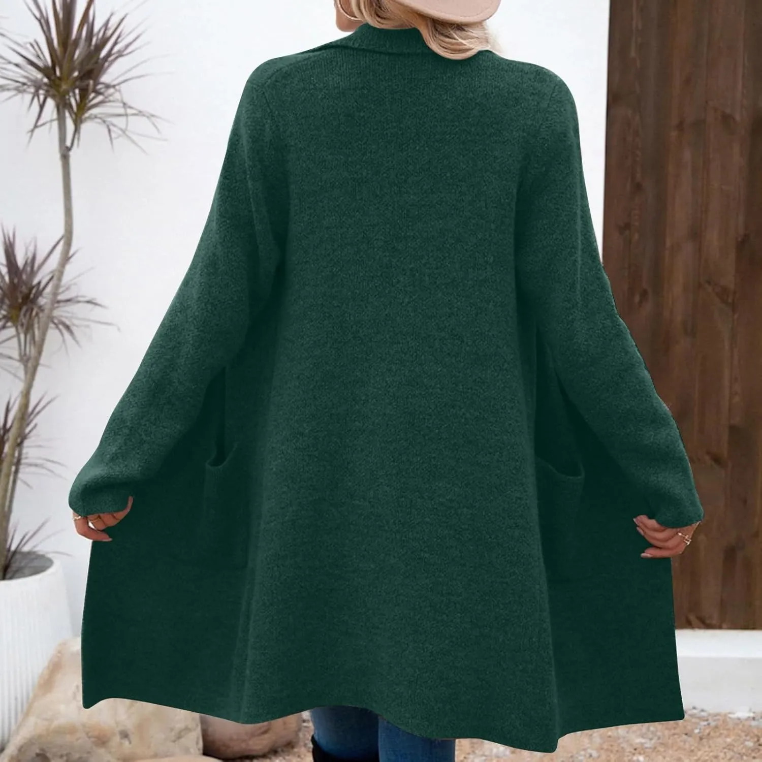 Wool Trench Coat Women Double Breasted Mid Long Coats Jacket Notch Collar Loose Fit Jackets Winter Peacoat with Pocket