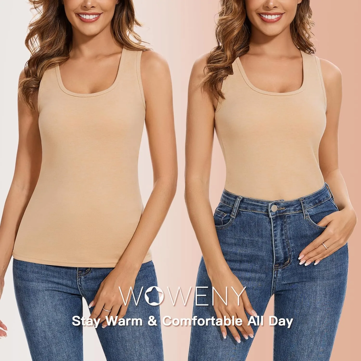 WOWENY Women Sleeveless Thermal Tank Top with Bulit-in Bra for Cold Weather Fleece Shirt Warm Camisole Base Layer Lingerie