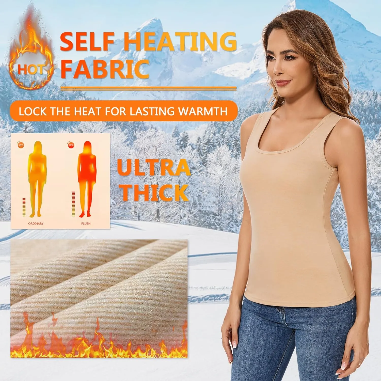 WOWENY Women Sleeveless Thermal Tank Top with Bulit-in Bra for Cold Weather Fleece Shirt Warm Camisole Base Layer Lingerie