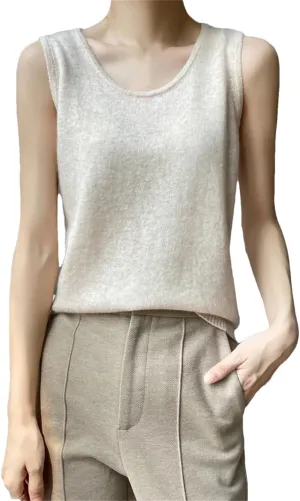 Wvapzxx Spring Summer Women Round Neck Knitted Vest Cashmere Thin Sleeveless Pullover Sweater Camisole