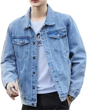 Xingfenly Jacket Men' Casual Cotton Black Denim Jeans Slim Washed Retro Classic Blue Coat Male Men Clothing