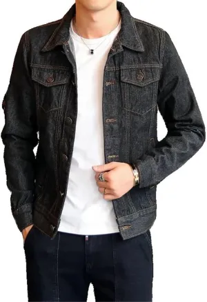 Xingfenly Jacket Men' Casual Cotton Black Denim Jeans Slim Washed Retro Classic Blue Coat Male Men Clothing