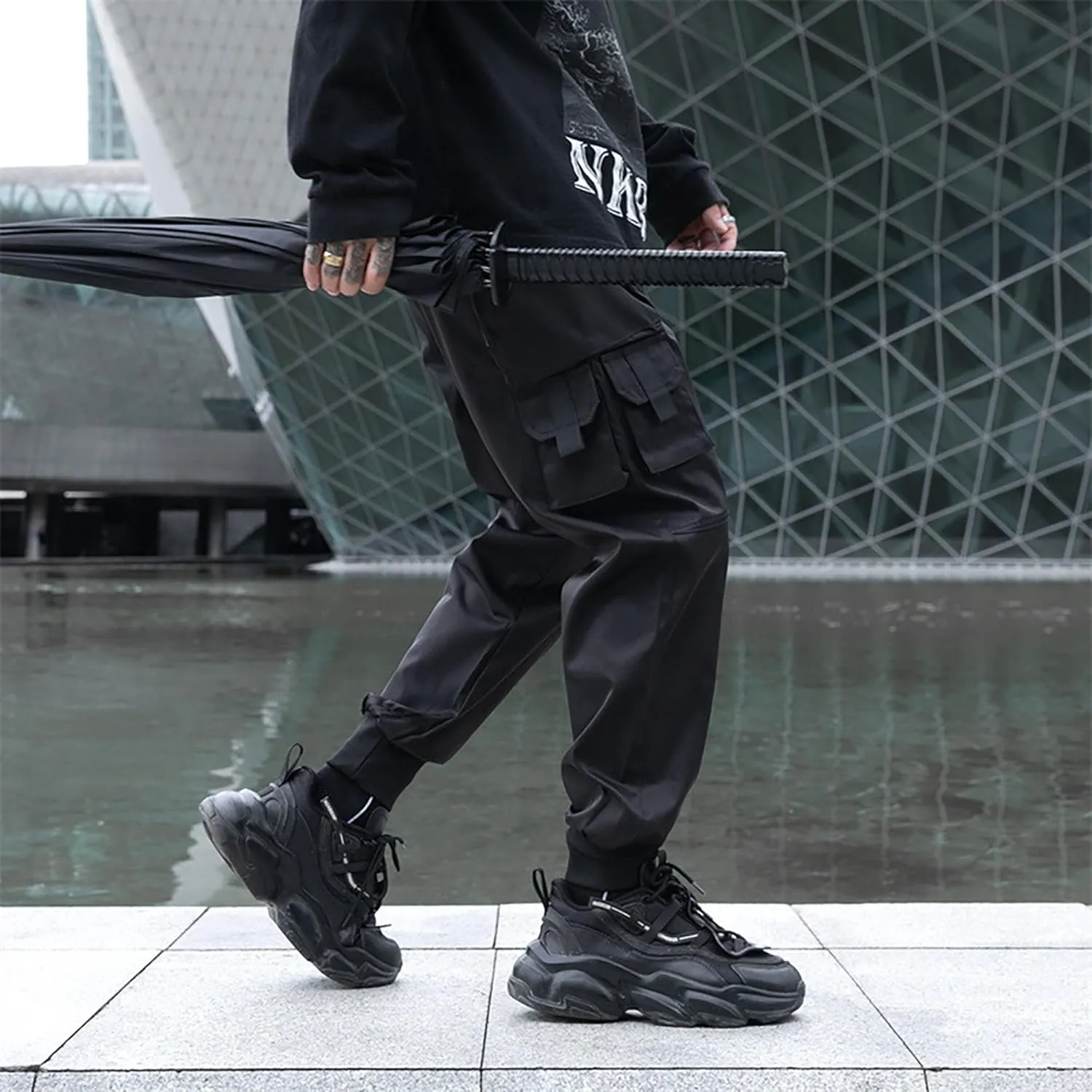 XYXIONGMAO Men's Dark Multi Pocket Cargo Pants for Men Functional Hip Hop Sweatpants Harem Streetwear Pants Black Cargo Pants