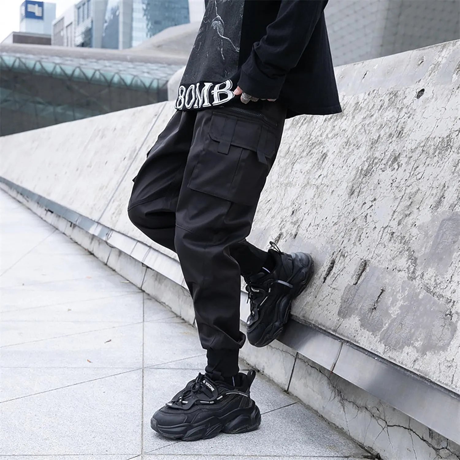 XYXIONGMAO Men's Dark Multi Pocket Cargo Pants for Men Functional Hip Hop Sweatpants Harem Streetwear Pants Black Cargo Pants