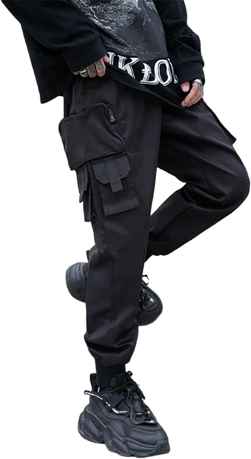 XYXIONGMAO Men's Dark Multi Pocket Cargo Pants for Men Functional Hip Hop Sweatpants Harem Streetwear Pants Black Cargo Pants