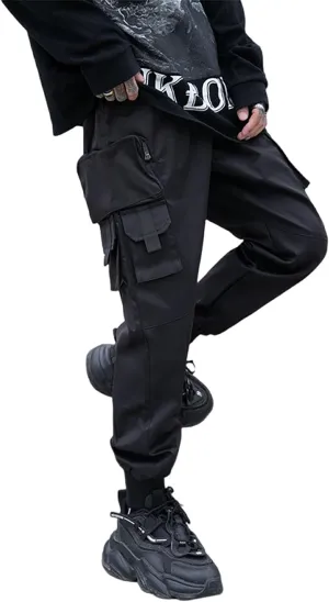 XYXIONGMAO Men's Dark Multi Pocket Cargo Pants for Men Functional Hip Hop Sweatpants Harem Streetwear Pants Black Cargo Pants