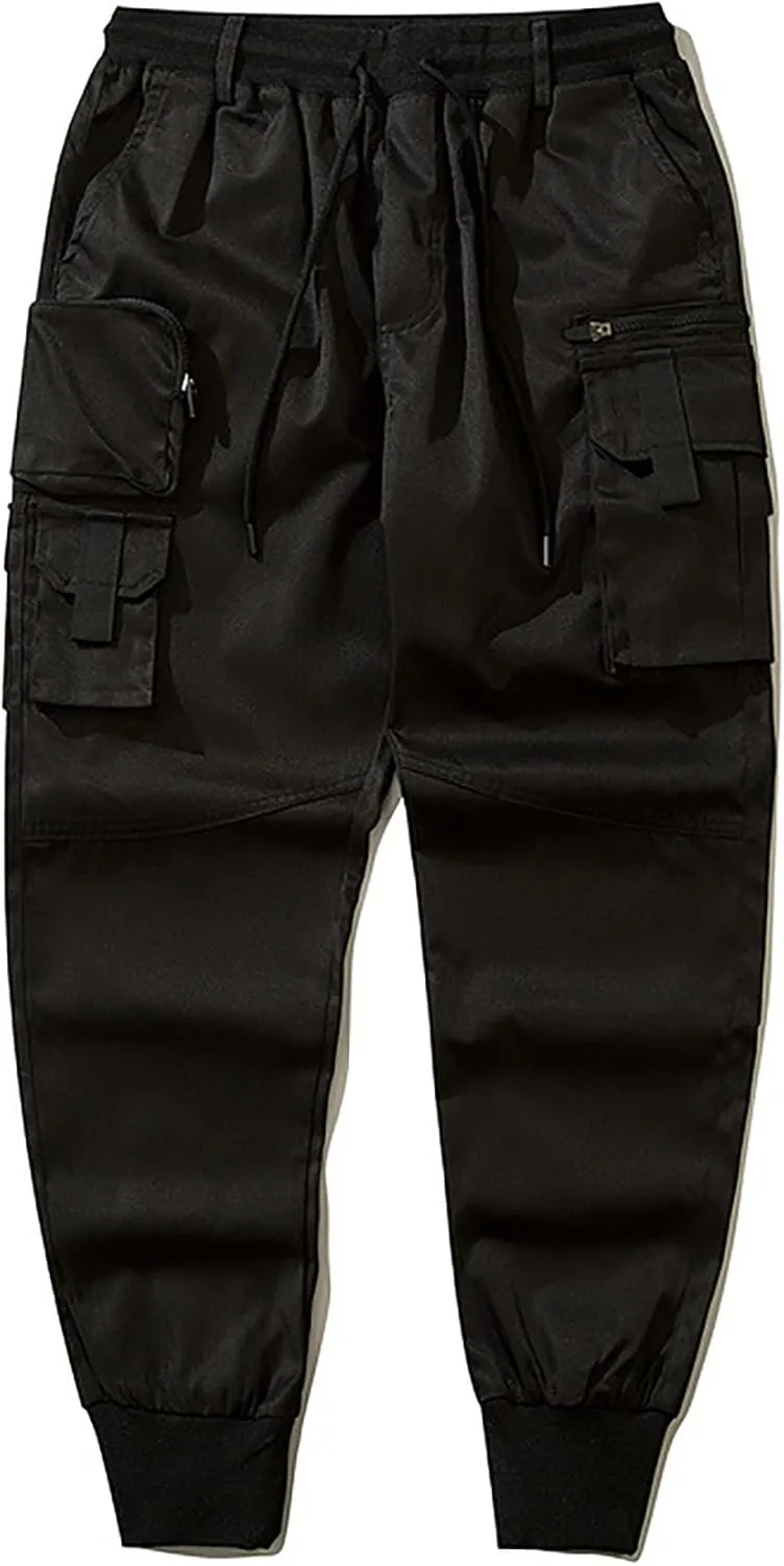 XYXIONGMAO Men's Dark Multi Pocket Cargo Pants for Men Functional Hip Hop Sweatpants Harem Streetwear Pants Black Cargo Pants