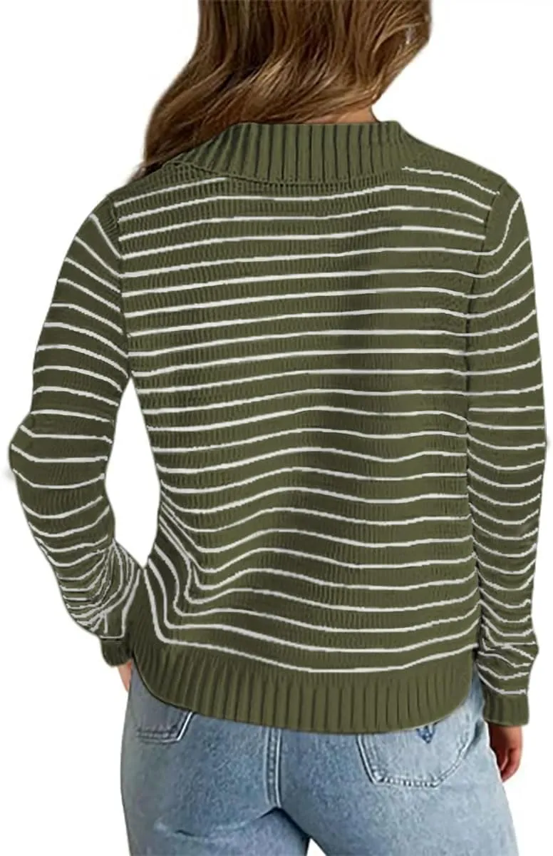 Yousify Womens Sweaters 2024 V Neck Long Sleeve Striped Tops Fall Winter Comfy Knit Clothes Pullover Sweater S-2XL