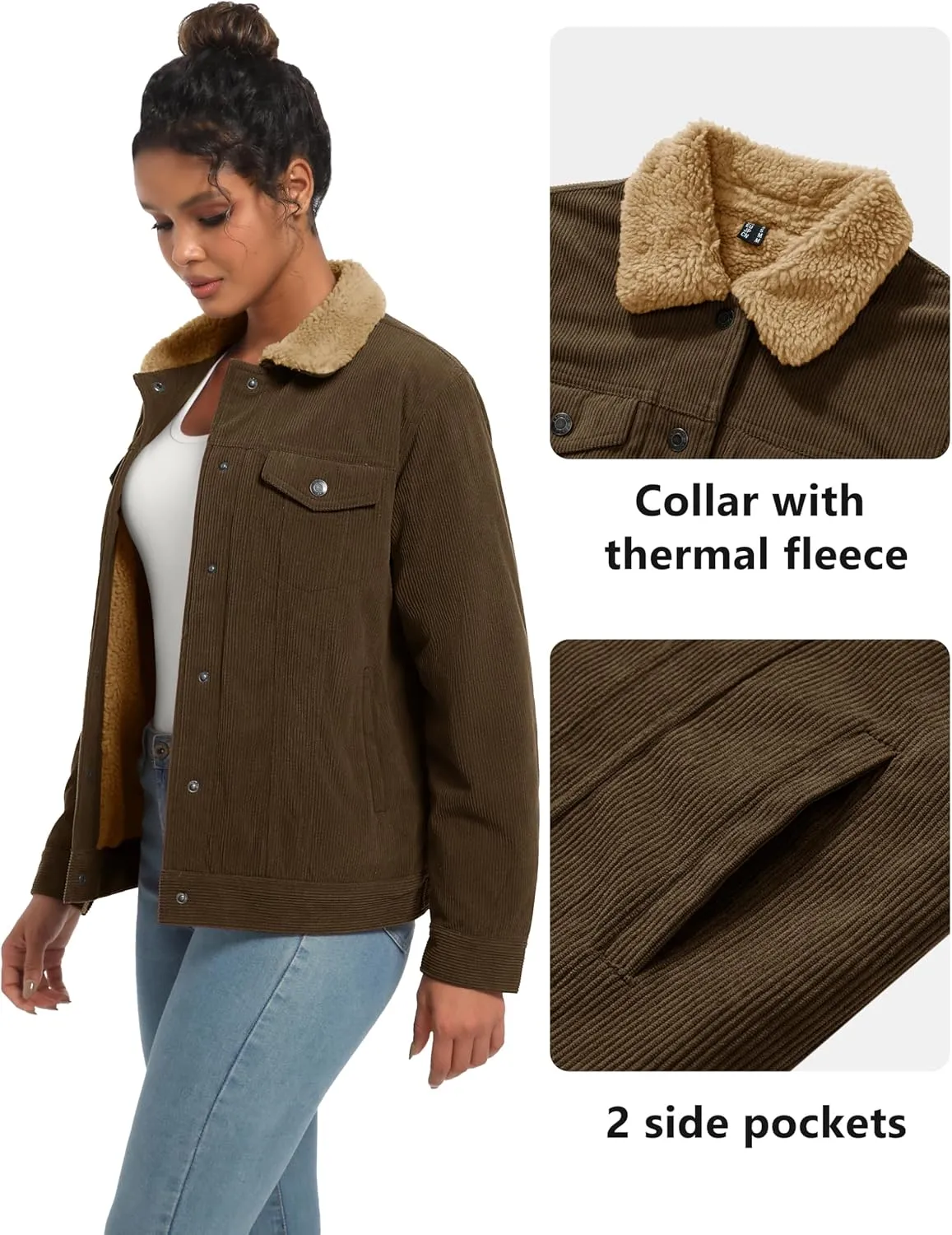 YUCOLEN Corduroy Sherpa Jacket Women - Trendy Western Fleece Lined Coats Winter Warm Button Down Casual Cute Shackets 2025