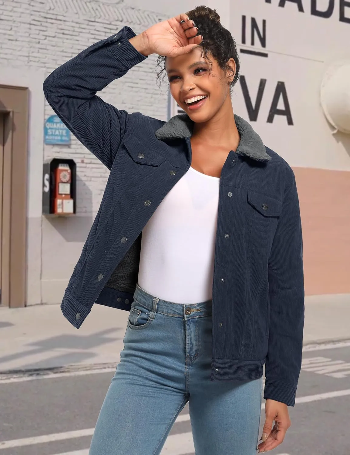 YUCOLEN Corduroy Sherpa Jacket Women - Trendy Western Fleece Lined Coats Winter Warm Button Down Casual Cute Shackets 2025