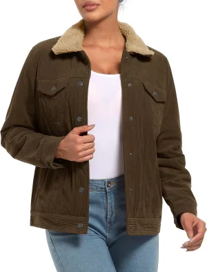 YUCOLEN Corduroy Sherpa Jacket Women - Trendy Western Fleece Lined Coats Winter Warm Button Down Casual Cute Shackets 2025