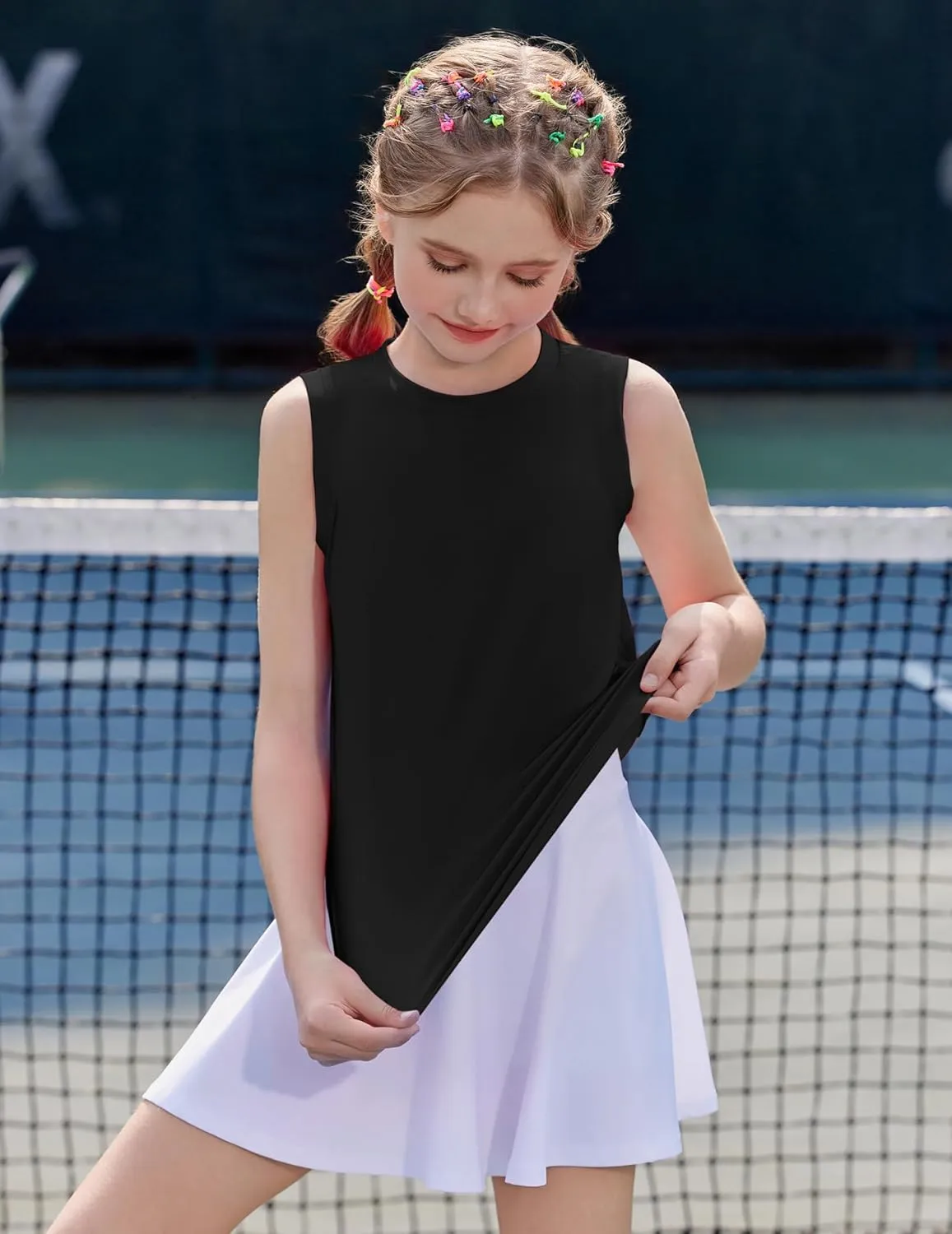 Zaclotre Girls Athletic Tank Tops High-Low Hem Loose Fit Summer Top Kids Sleeveless Sport Shirts 5-14 Years