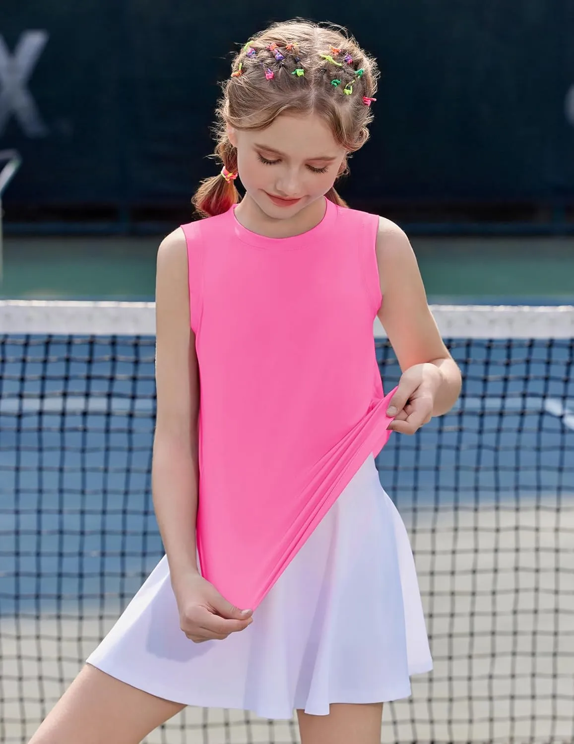 Zaclotre Girls Athletic Tank Tops High-Low Hem Loose Fit Summer Top Kids Sleeveless Sport Shirts 5-14 Years