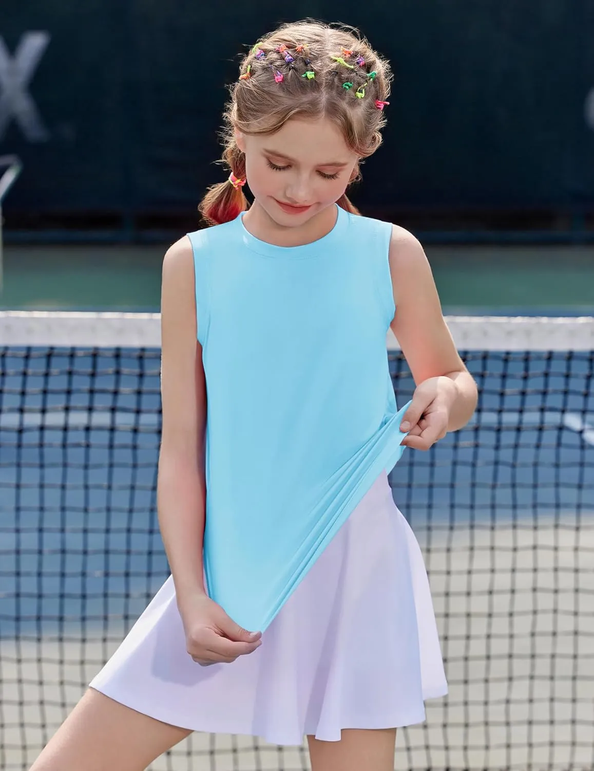 Zaclotre Girls Athletic Tank Tops High-Low Hem Loose Fit Summer Top Kids Sleeveless Sport Shirts 5-14 Years