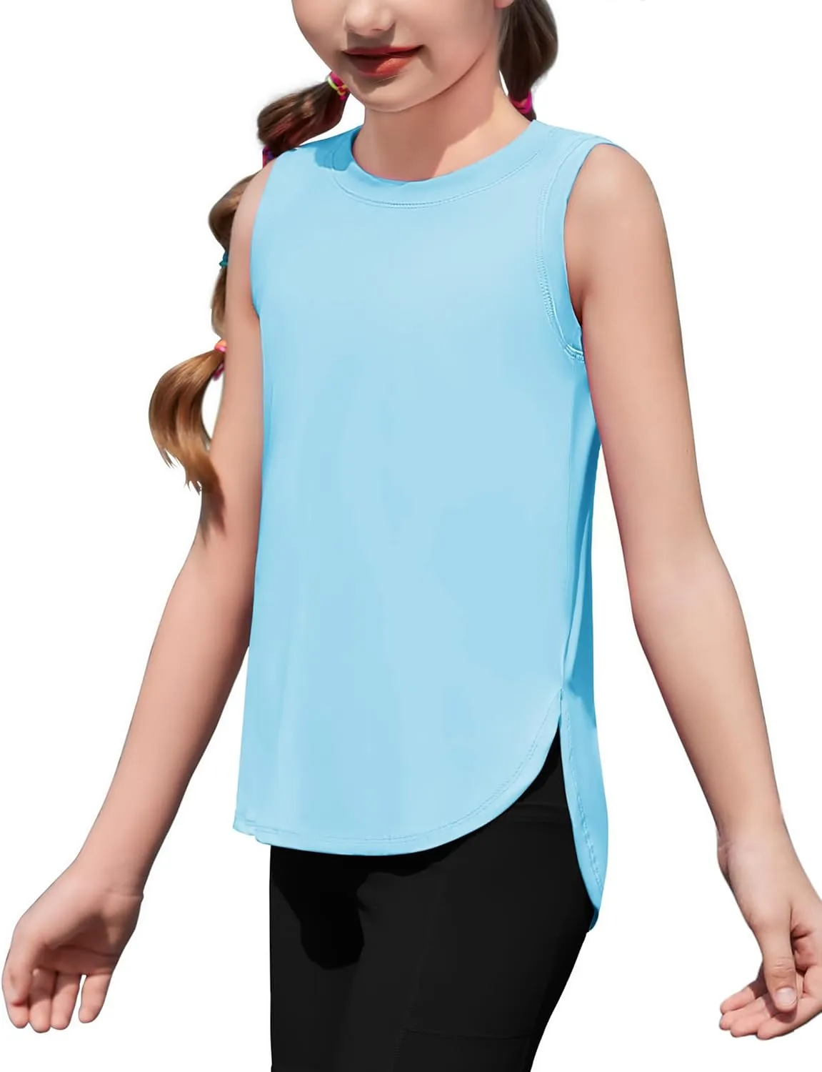 Zaclotre Girls Athletic Tank Tops High-Low Hem Loose Fit Summer Top Kids Sleeveless Sport Shirts 5-14 Years