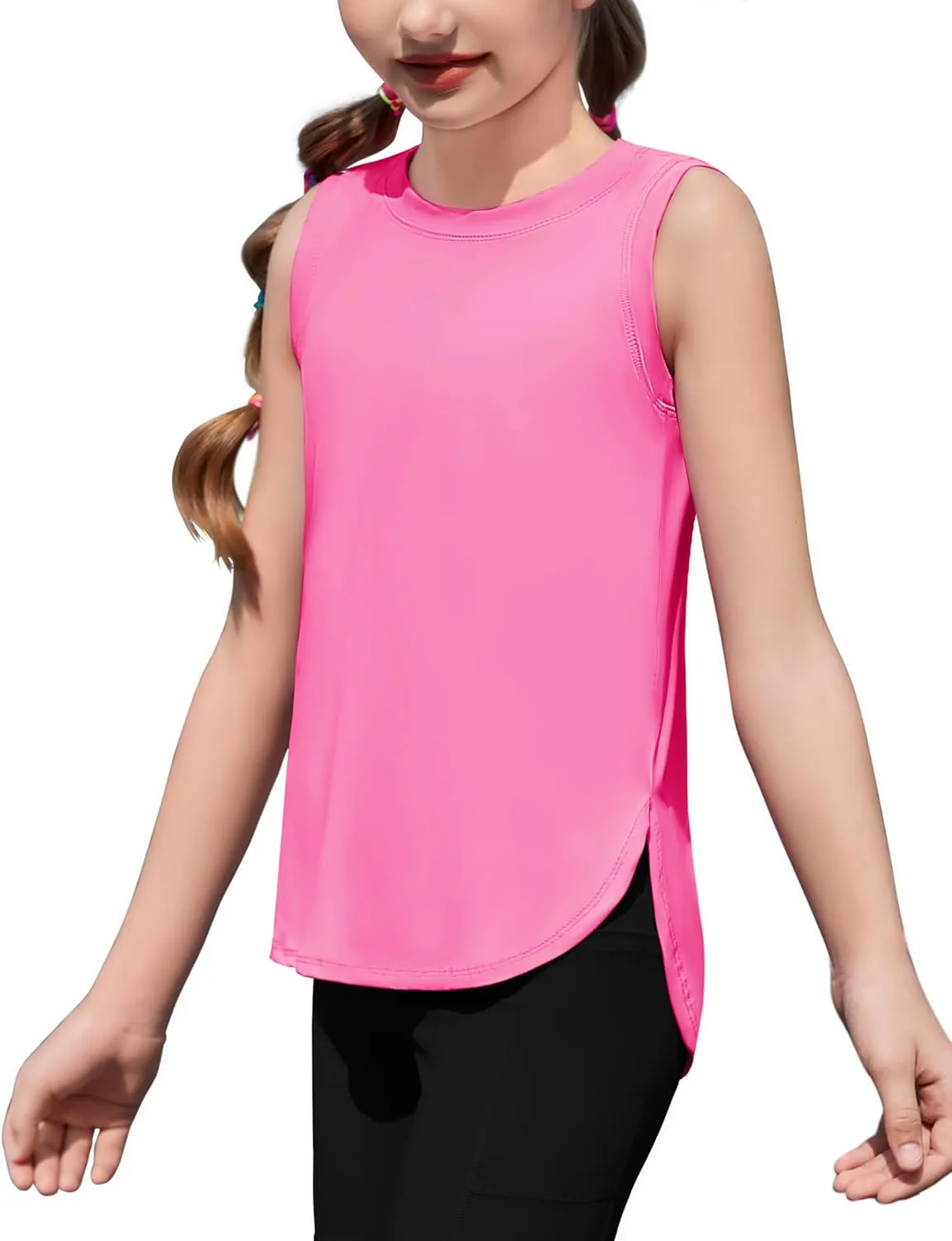Zaclotre Girls Athletic Tank Tops High-Low Hem Loose Fit Summer Top Kids Sleeveless Sport Shirts 5-14 Years