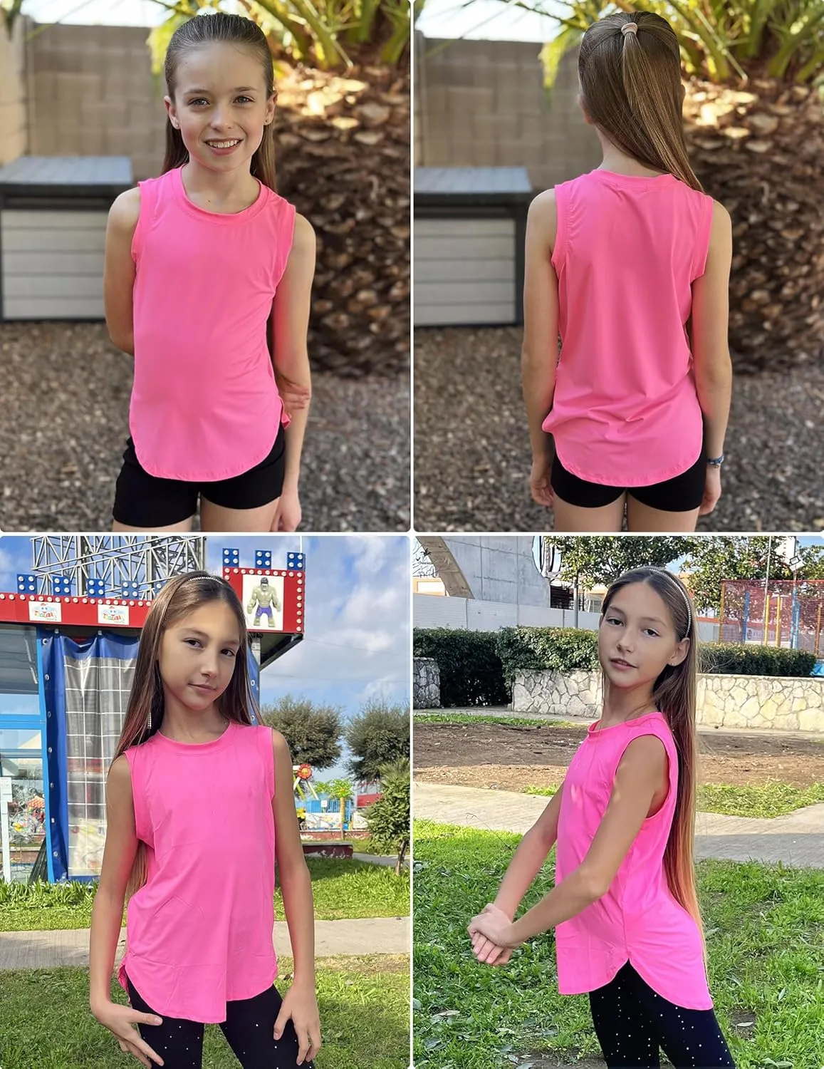 Zaclotre Girls Athletic Tank Tops High-Low Hem Loose Fit Summer Top Kids Sleeveless Sport Shirts 5-14 Years