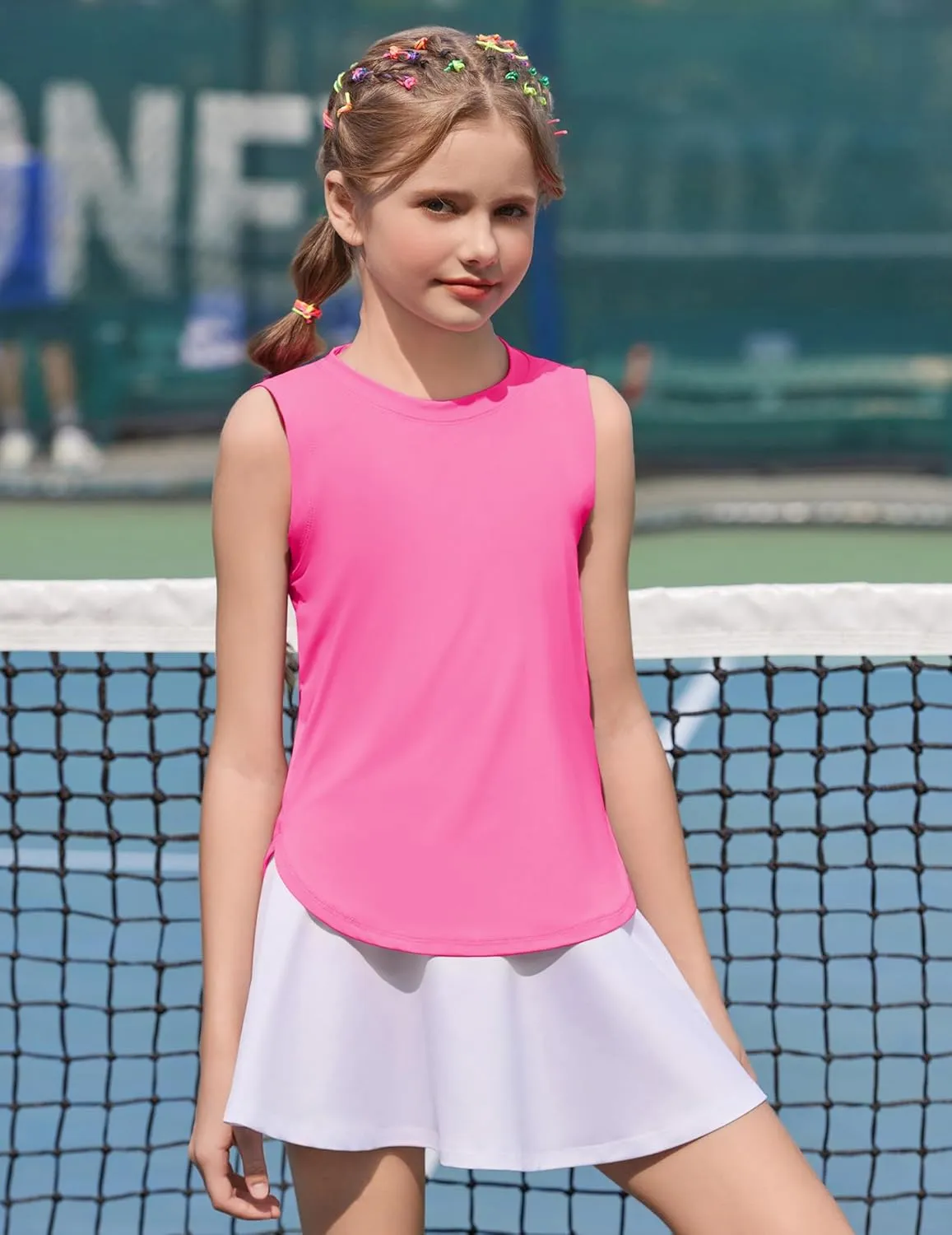Zaclotre Girls Athletic Tank Tops High-Low Hem Loose Fit Summer Top Kids Sleeveless Sport Shirts 5-14 Years