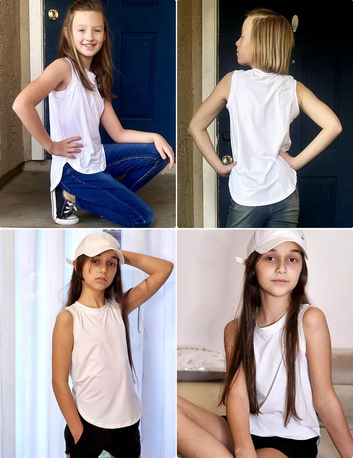 Zaclotre Girls Athletic Tank Tops High-Low Hem Loose Fit Summer Top Kids Sleeveless Sport Shirts 5-14 Years