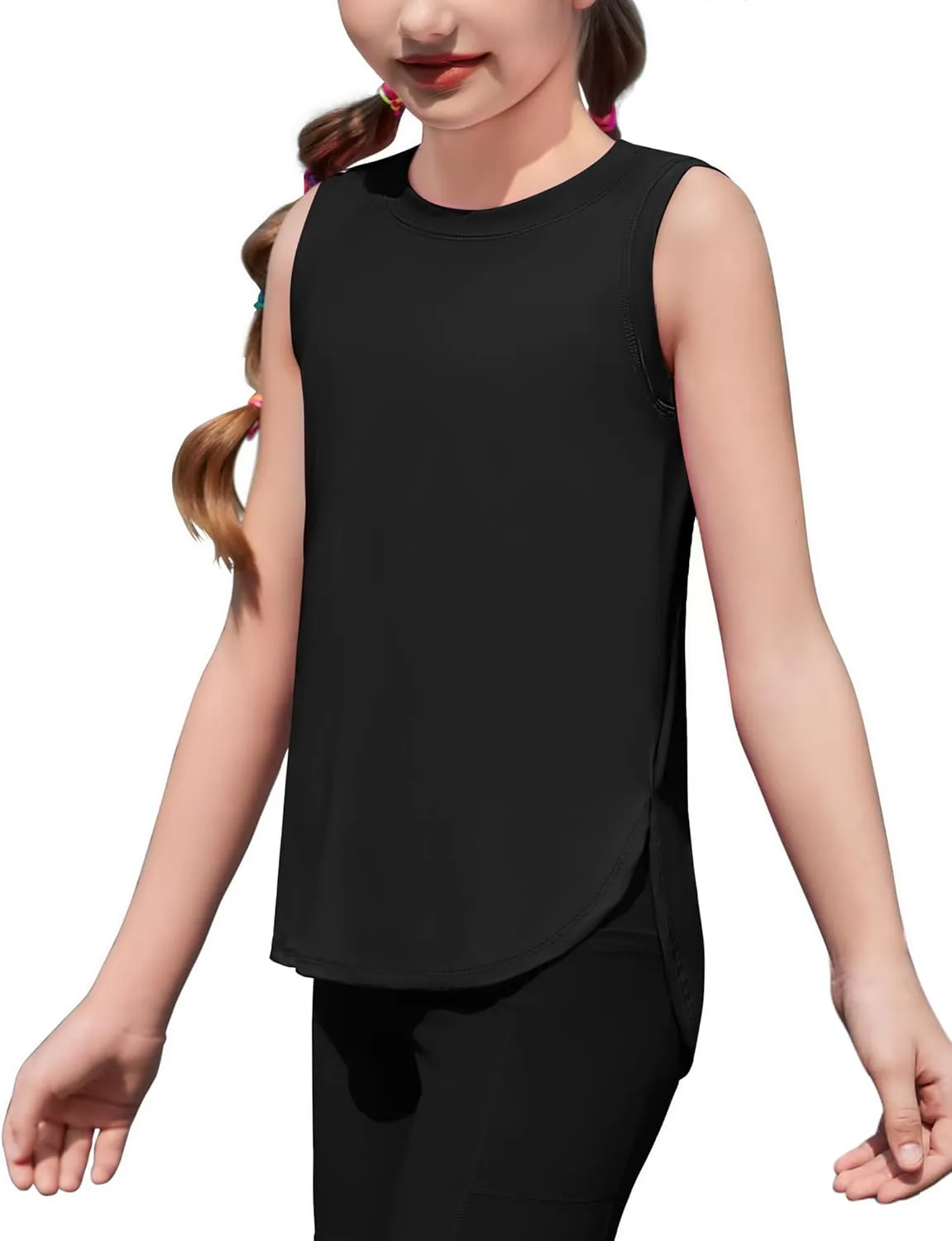 Zaclotre Girls Athletic Tank Tops High-Low Hem Loose Fit Summer Top Kids Sleeveless Sport Shirts 5-14 Years