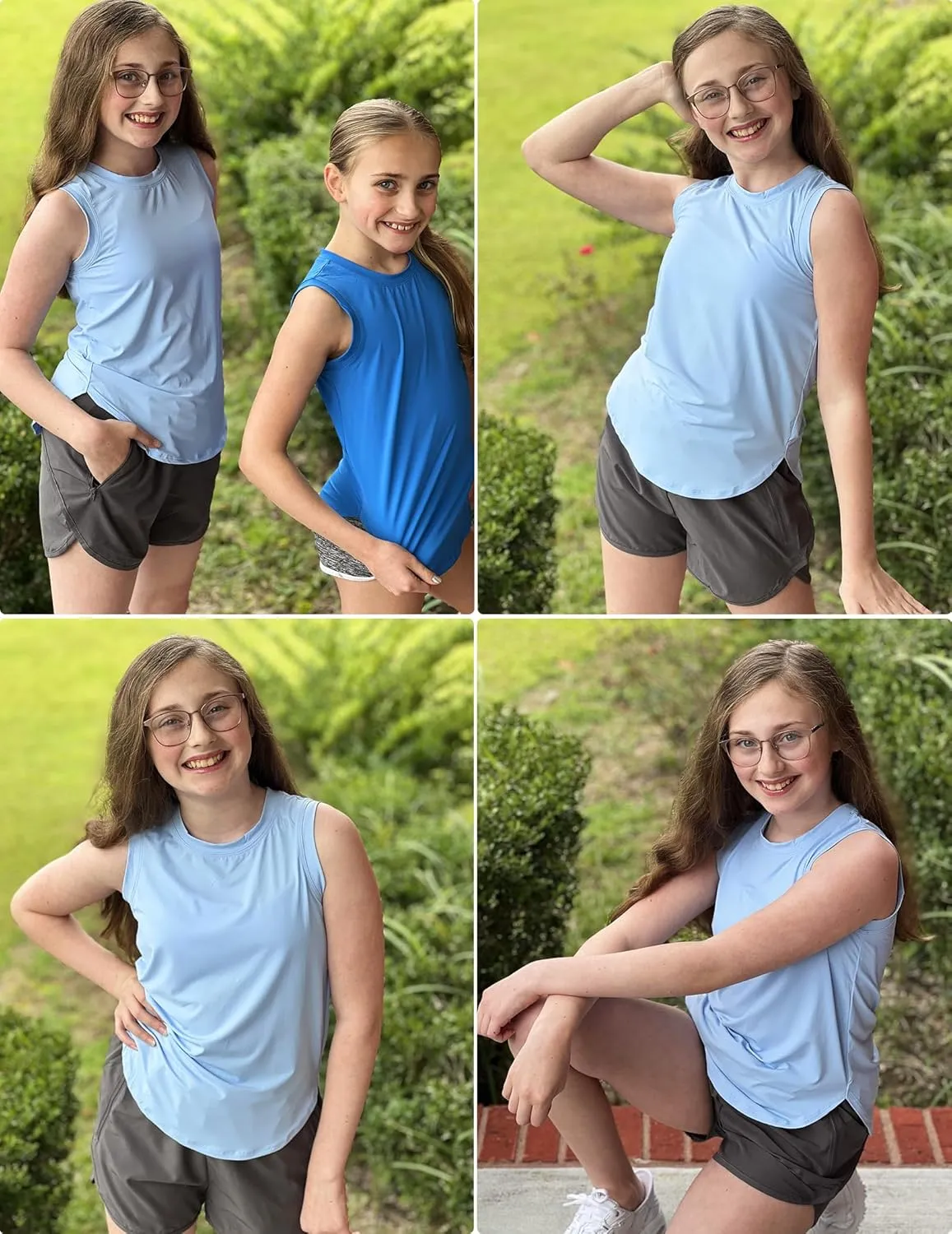 Zaclotre Girls Athletic Tank Tops High-Low Hem Loose Fit Summer Top Kids Sleeveless Sport Shirts 5-14 Years