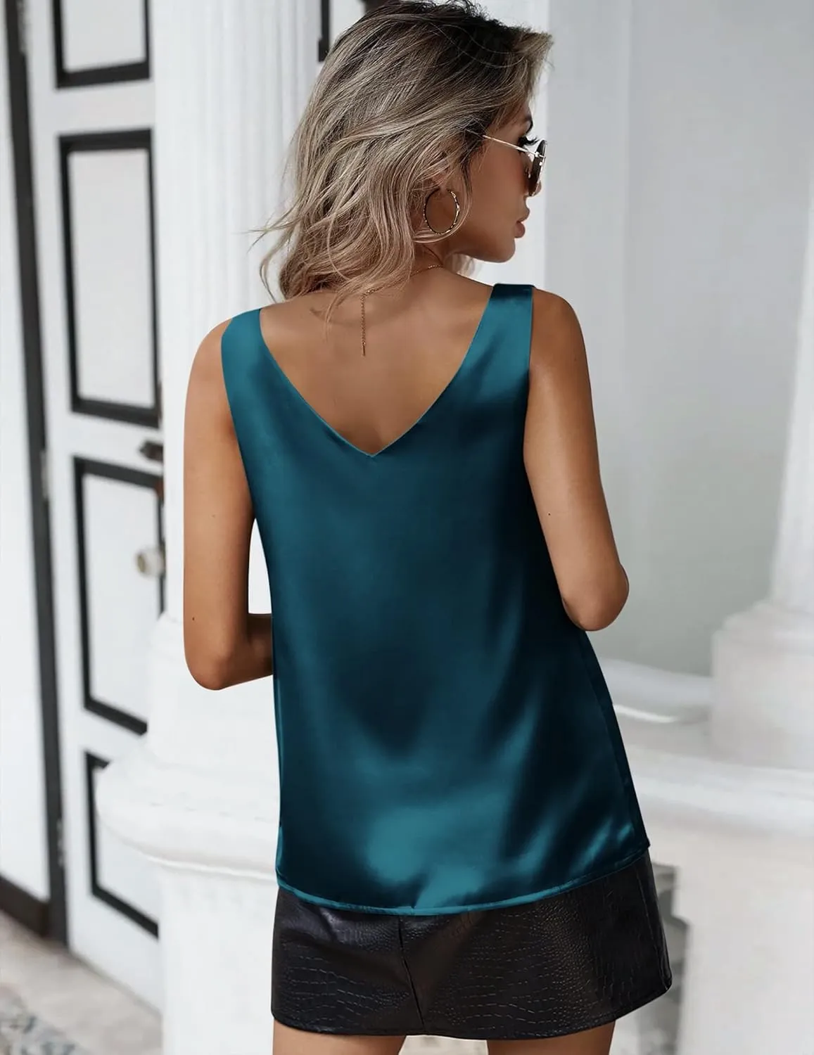 Zeagoo Women 2025 Silk Satin Tank Tops Dressy V Neck Camisole Blouse Casual Sleeveless Cami Summer Tanks Shirt