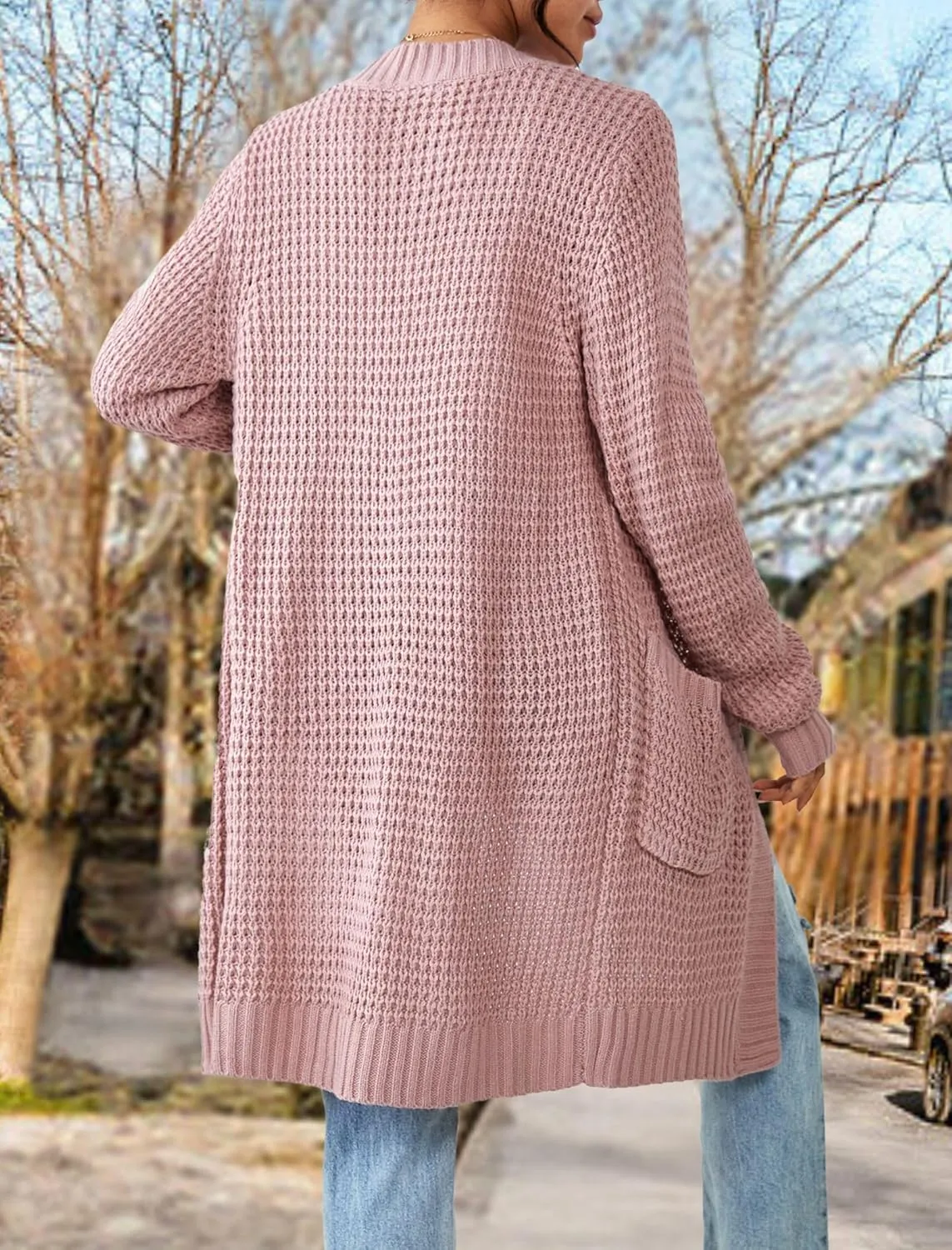 Zeagoo Women's 2025 Fall Open Front Cardigan Long Batwing Sleeve Chunky Knit Sweater Loose Outerwear Coats with Pockets