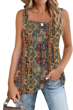 Zeagoo Women's Summer Tank Tops 2025 Pleated Square Neck Loose Fit Casual Flowy Tunic Sleeveless Shirts