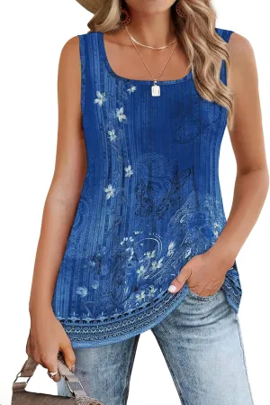 Zeagoo Women's Summer Tank Tops 2025 Pleated Square Neck Loose Fit Casual Flowy Tunic Sleeveless Shirts