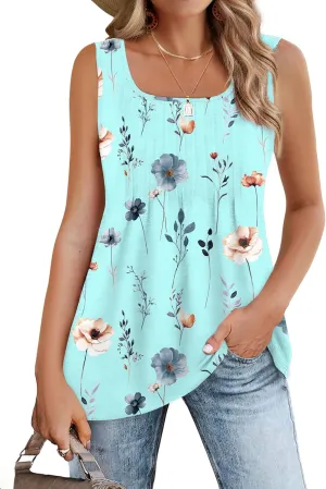 Zeagoo Women's Summer Tank Tops 2025 Pleated Square Neck Loose Fit Casual Flowy Tunic Sleeveless Shirts