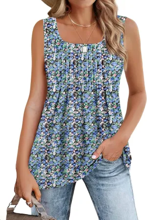 Zeagoo Women's Summer Tank Tops 2025 Pleated Square Neck Loose Fit Casual Flowy Tunic Sleeveless Shirts